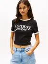 Tommy Hilfiger Slim Fit Script Logo Ringer T In Black