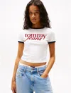 Tommy Hilfiger Slim Fit Script Logo Ringer T In Ecru