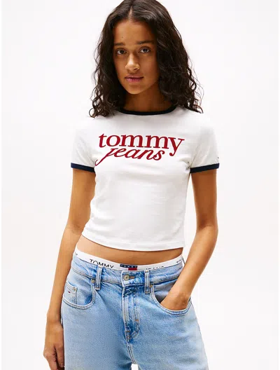 Tommy Hilfiger Slim Fit Script Logo Ringer T In Ecru