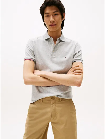 Tommy Hilfiger Slim Fit Smooth Cotton Interlock Polo In Gray
