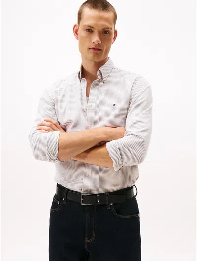 Tommy Hilfiger Slim Fit Stretch Stripe Oxford Shirt In White