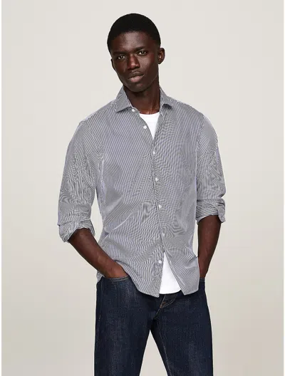 Tommy Hilfiger Slim Fit Stripe Poplin Dress Shirt In Navy/optic White