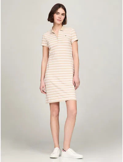 Tommy Hilfiger Slim Fit Stripe Stretch Polo Dress In Tea Biscuit Multi