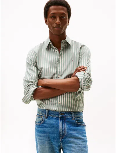 Tommy Hilfiger Slim Fit Stripe Stretch Poplin Shirt In Green