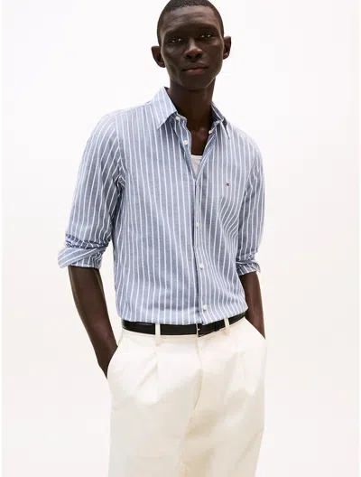 Tommy Hilfiger Slim Fit Stripe Stretch Poplin Shirt In Blue