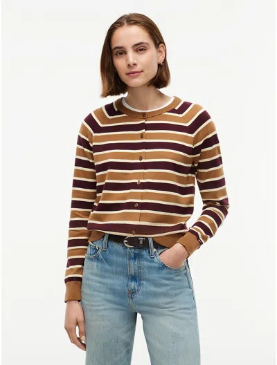 Tommy Hilfiger Slim Fit Striped Crewneck Cardigan In Studio Stripe Burgundy