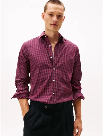 Tommy Hilfiger Slim Fit Thflex Check Dress Shirt In Burgundy