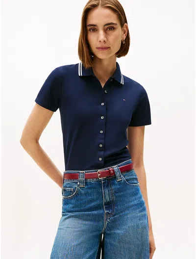 Tommy Hilfiger Slim Fit Tipped Button In Blue