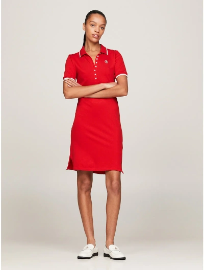 Tommy Hilfiger Slim Fit Tipped Polo Dress In Fierce Red
