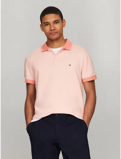 Tommy Hilfiger Slim Fit Tipped Polo In Peach Dusk/weathered White Mouline