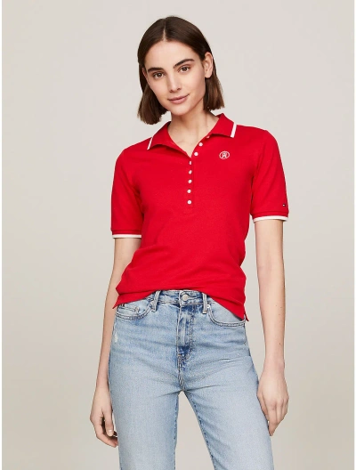 Tommy Hilfiger Slim Fit Tipped Th Monogram Polo In Fierce Red