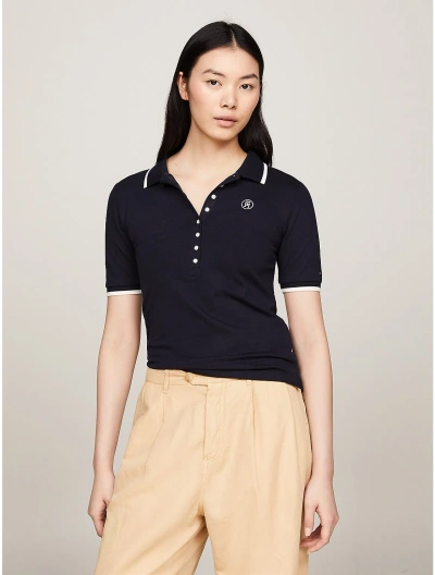 Tommy Hilfiger Slim Fit Tipped Th Monogram Polo In Navy