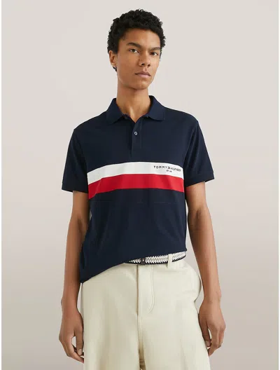 Tommy Hilfiger Slim Fit Tommy Stripe Polo In Navy