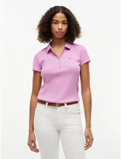 Tommy Hilfiger Slim Fit Zip Polo In Pink