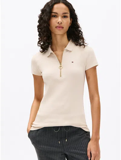 Tommy Hilfiger Slim Fit Zip Polo In Classic Beige