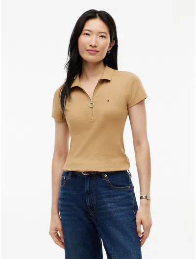 Tommy Hilfiger Slim Fit Zip Polo In Brown
