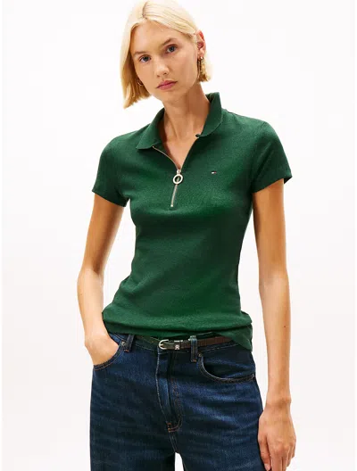 Tommy Hilfiger Slim Fit Zip Polo In Green