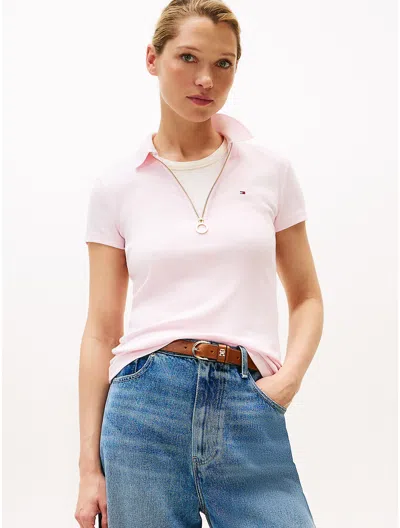 Tommy Hilfiger Slim Fit Essential Zip Polo In Light Pink