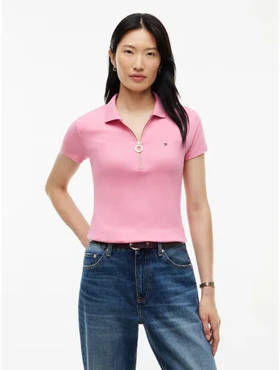 Tommy Hilfiger Slim Fit Zip Polo In Pink