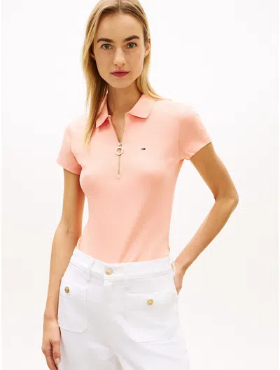 Tommy Hilfiger Slim Fit Zip Polo In Neutral