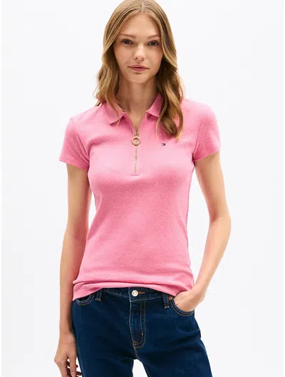 Tommy Hilfiger Slim Fit Zip Polo In Pink