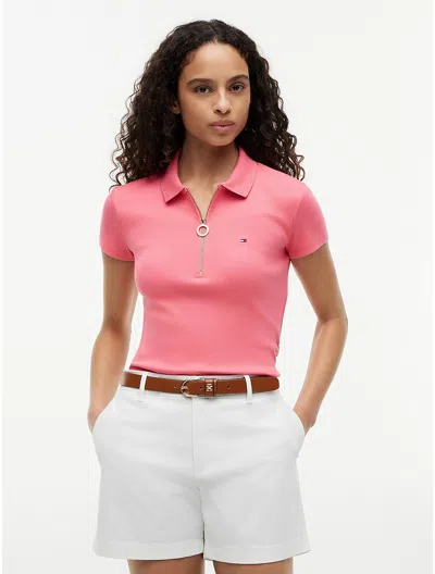 Tommy Hilfiger Slim Fit Zip Polo In Pink