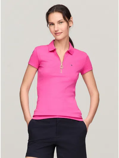 Tommy Hilfiger Slim Fit Zip Polo In Pink Passion