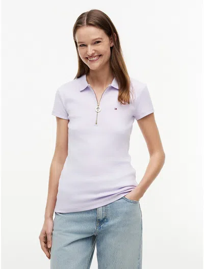Tommy Hilfiger Slim Fit Zip Polo In Purple