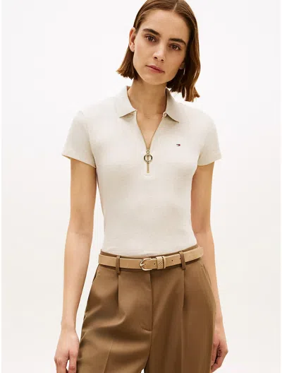 Tommy Hilfiger Slim Fit Zip Polo In Neutral