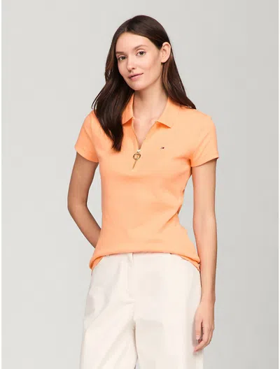 Tommy Hilfiger Slim Fit Zip Polo In Tuscan Melon