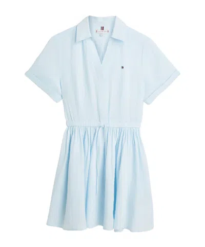 Tommy Hilfiger Drawstring-waist Short-sleeve Relaxed Linen Mini Dress In Blue