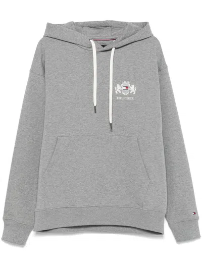 Tommy Hilfiger Embroidered Hilfiger Crest Hoodie In Gray