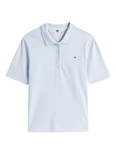 Tommy Hilfiger Slim-fit Cotton-blend Polo Shirt In Breezy Blue