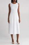 Tommy Hilfiger Smocked Fit & Flare Dress In Bright White