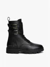 Tommy Hilfiger Smooth Leather Buckle Strap Biker Boot In Black