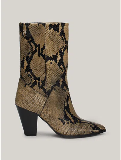 Tommy Hilfiger Snake Embossed Leather Heeled Cowboy Boot In Neutral Python