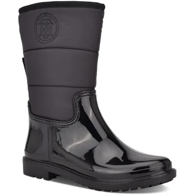 Tommy Hilfiger Snows Womens Wet Weather Lugged Sole Mid-calf Boots In Black
