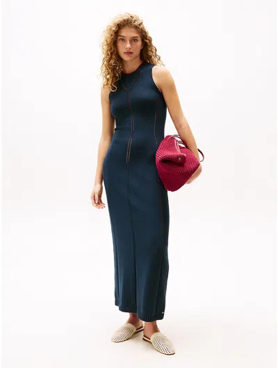 Tommy Hilfiger Sofia For Tommy Lattice Maxi Dress In Dark Night Navy Stripe