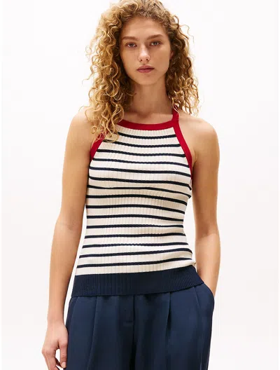 Tommy Hilfiger Sofia For Tommy Stripe Ribbed Knit Tank In Dark Night Navy Stripe