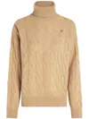 Tommy Hilfiger Soft Wool Cable Roll-neck Sweater Clothing In Brown