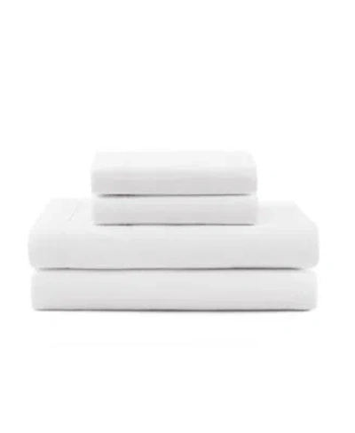 Tommy Hilfiger Solid 200 Thread Count Hem Stripe Cotton Percale Sheet Set In White