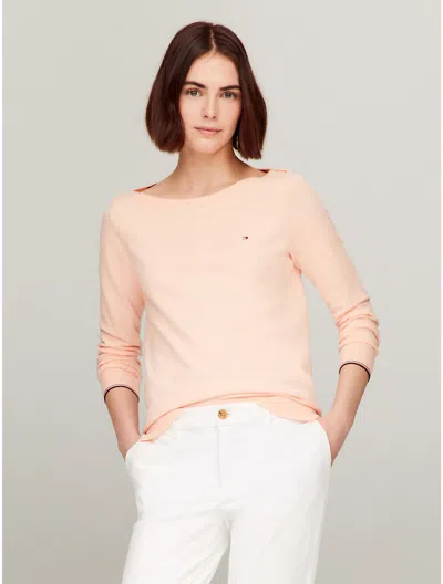 Tommy Hilfiger Solid Boatneck Sweater In Tangerine Buzz