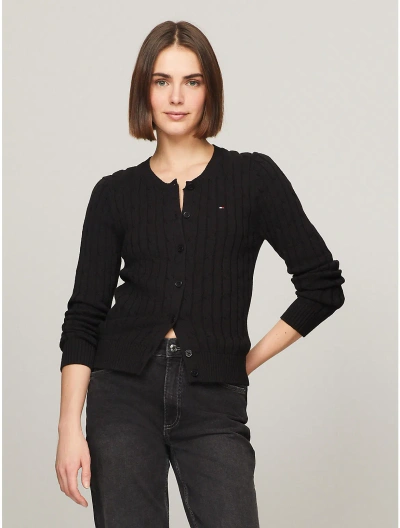Tommy Hilfiger Solid Cable Knit Cardigan In Black