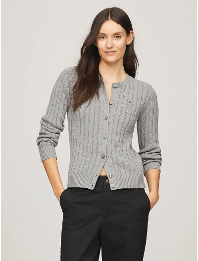 Tommy Hilfiger Solid Cable Knit Cardigan In Grey Heather