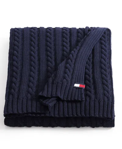 TOMMY HILFIGER SOLID COTTON CABLE KNIT THROW BLANKET, 70" X 50"