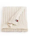 Tommy Hilfiger Solid Cotton Cable Knit Throw Blanket, 70" X 50" In Neutral