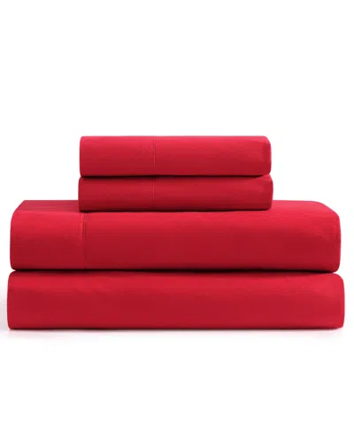 Tommy Hilfiger Solid 200-thread Count Cotton Percale 3-pc. Sheet Set, Twin Xl In Red