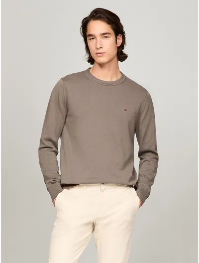 Tommy Hilfiger Solid Logo Crewneck Sweater In Shady Stone