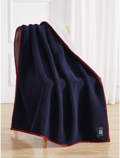 Tommy Hilfiger Solid Sherpa Throw In Blue