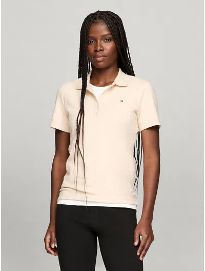 Tommy Hilfiger Solid Stretch Cotton Polo In Beige Heather